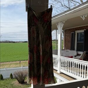 Jones New York Olive and Pink Floral Maxi Skirt